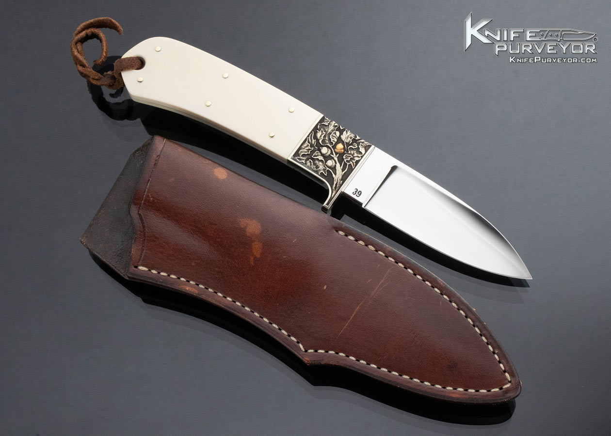 Ron Lake Custom Knife Mammoth Fixed Blade with Leather Sheath Engraved by Ron Skaggs - Image 4