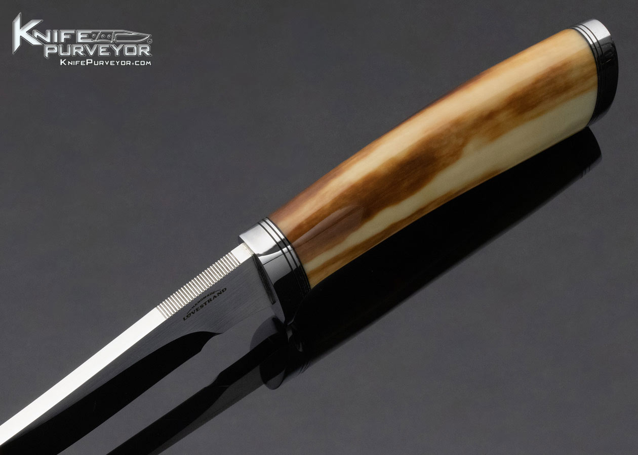 Schuyler Lovestrand Custom Knife Fixed Blade Stainless Steel and Fossilized Walrus - Image 5