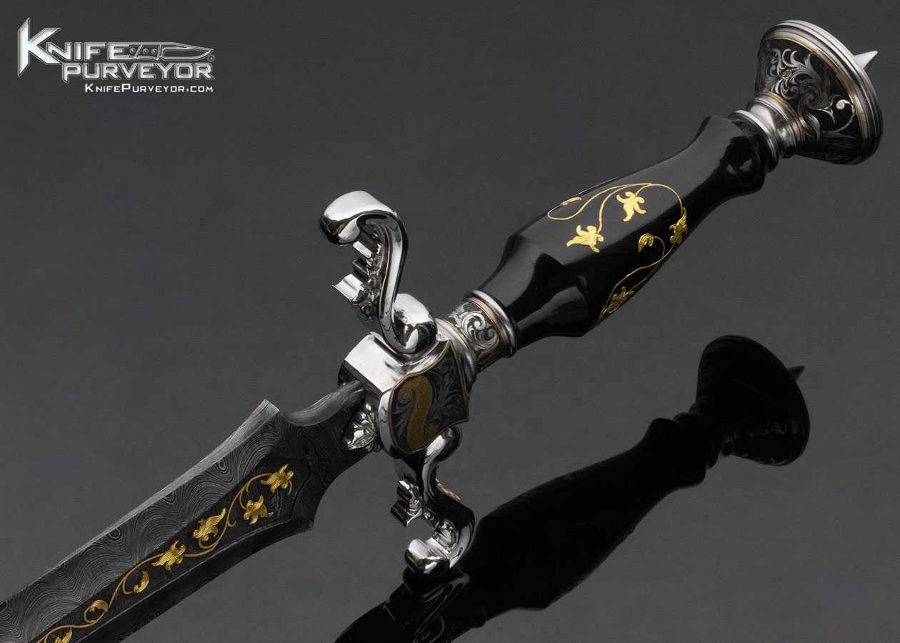 Shaun and Sharla Hansen Custom Knife Black Jade with Damascus and 24KT Gold Leaf Inlay Dagger - Image 6