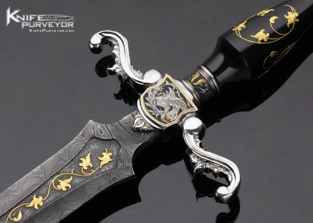 Shaun and Sharla Hansen Custom Knife Black Jade with Damascus and 24KT Gold Leaf Inlay Dagger - Image 2