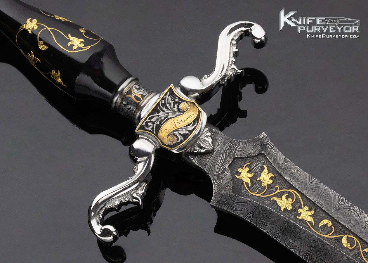 Shaun and Sharla Hansen Custom Knife Black Jade with Damascus and