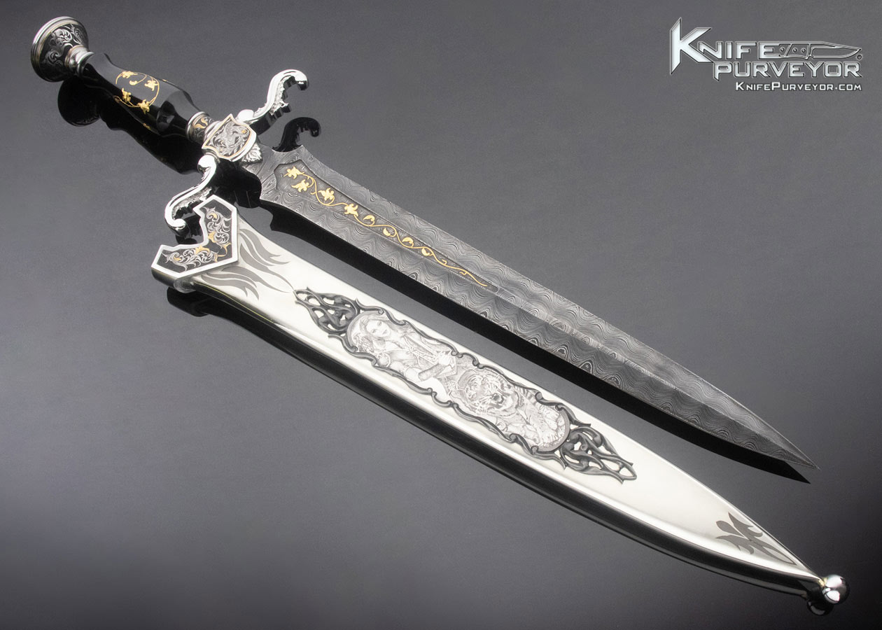 Shaun and Sharla Hansen Custom Knife Black Jade with Damascus and