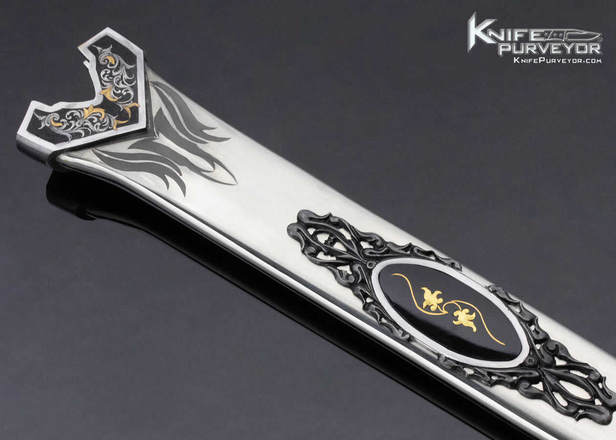 Shaun and Sharla Hansen Custom Knife Black Jade with Damascus and 24KT Gold Leaf Inlay Dagger - Image 10