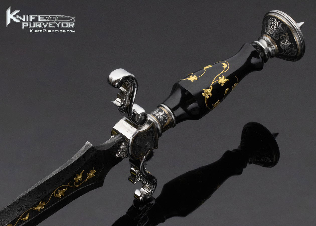 Shaun and Sharla Hansen Custom Knife Black Jade with Damascus and 24KT Gold Leaf Inlay Dagger - Image 5
