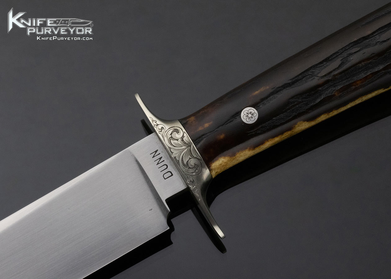 Steve Dunn Custom Knife Sole Authorship Engraved Amber Stag Bowie - Image 2