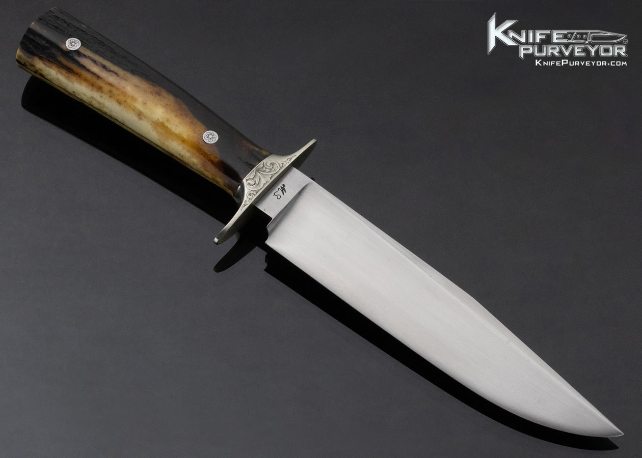 Steve Dunn Custom Knife Sole Authorship Engraved Amber Stag Bowie - Image 3