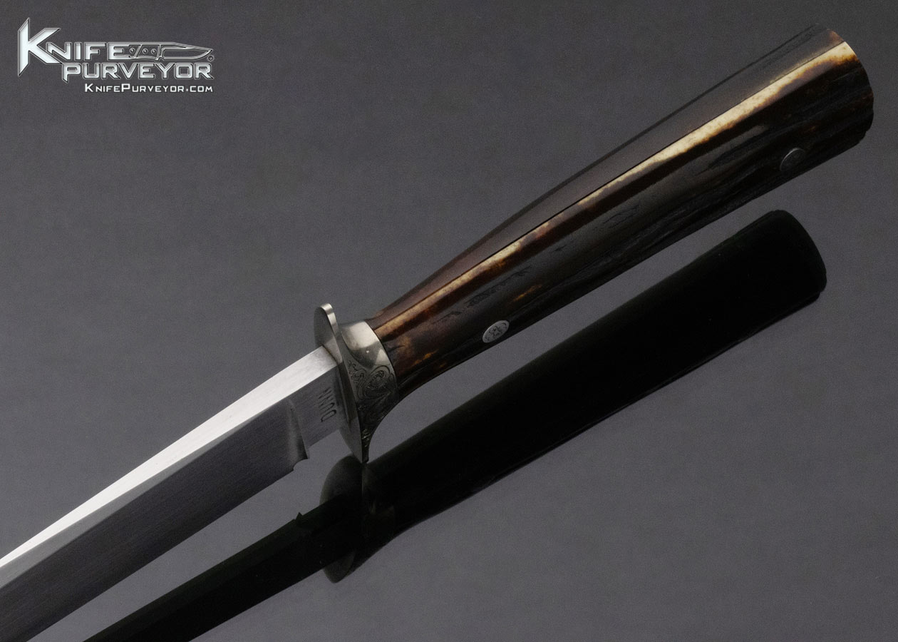 Steve Dunn Custom Knife Sole Authorship Engraved Amber Stag Bowie - Image 5