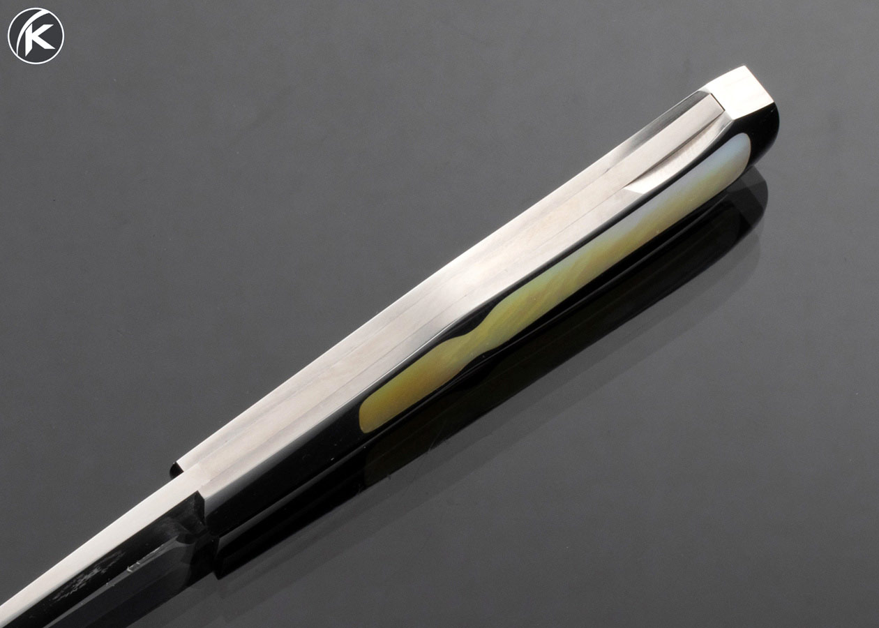Steve Hoel Custom Knife South Sea Gold Lip Pearl Interframe Coke Bottle Lockback Dagger - Image 5