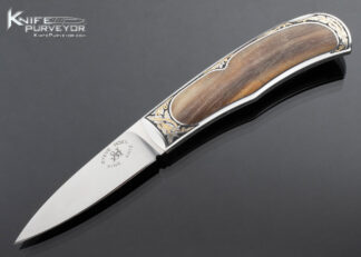 Steve Hoel Custom Knife Joe Mason Engraved Sheep Horn Lockback 16212