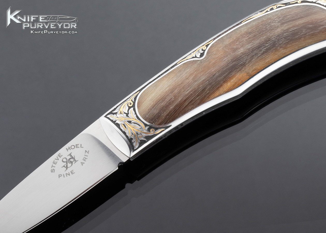 Steve Hoel Custom Knife Joe Mason Engraved Sheep Horn Lockback - Image 2