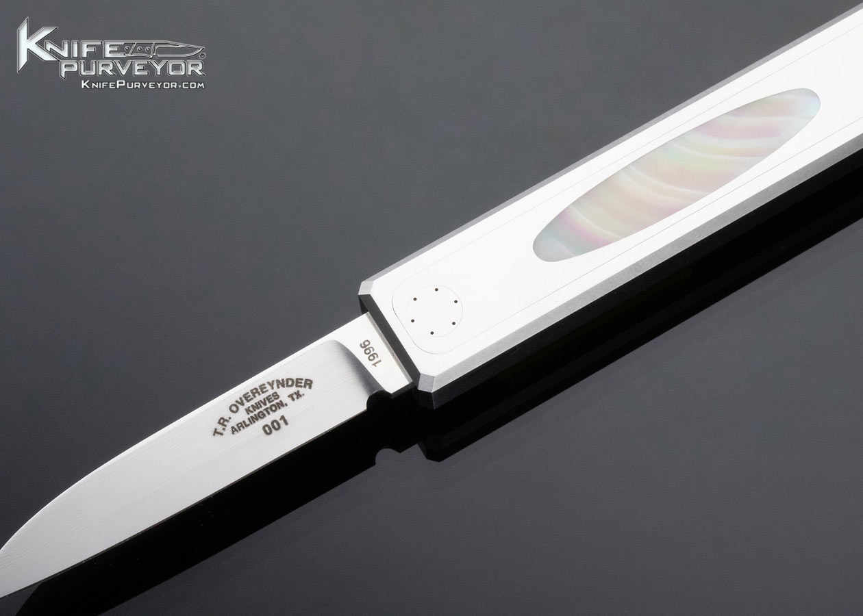 T.R. Overeynder Custom Knife #001 1996 Green Sea Snail Shell Interframe Funny Folder - Image 2