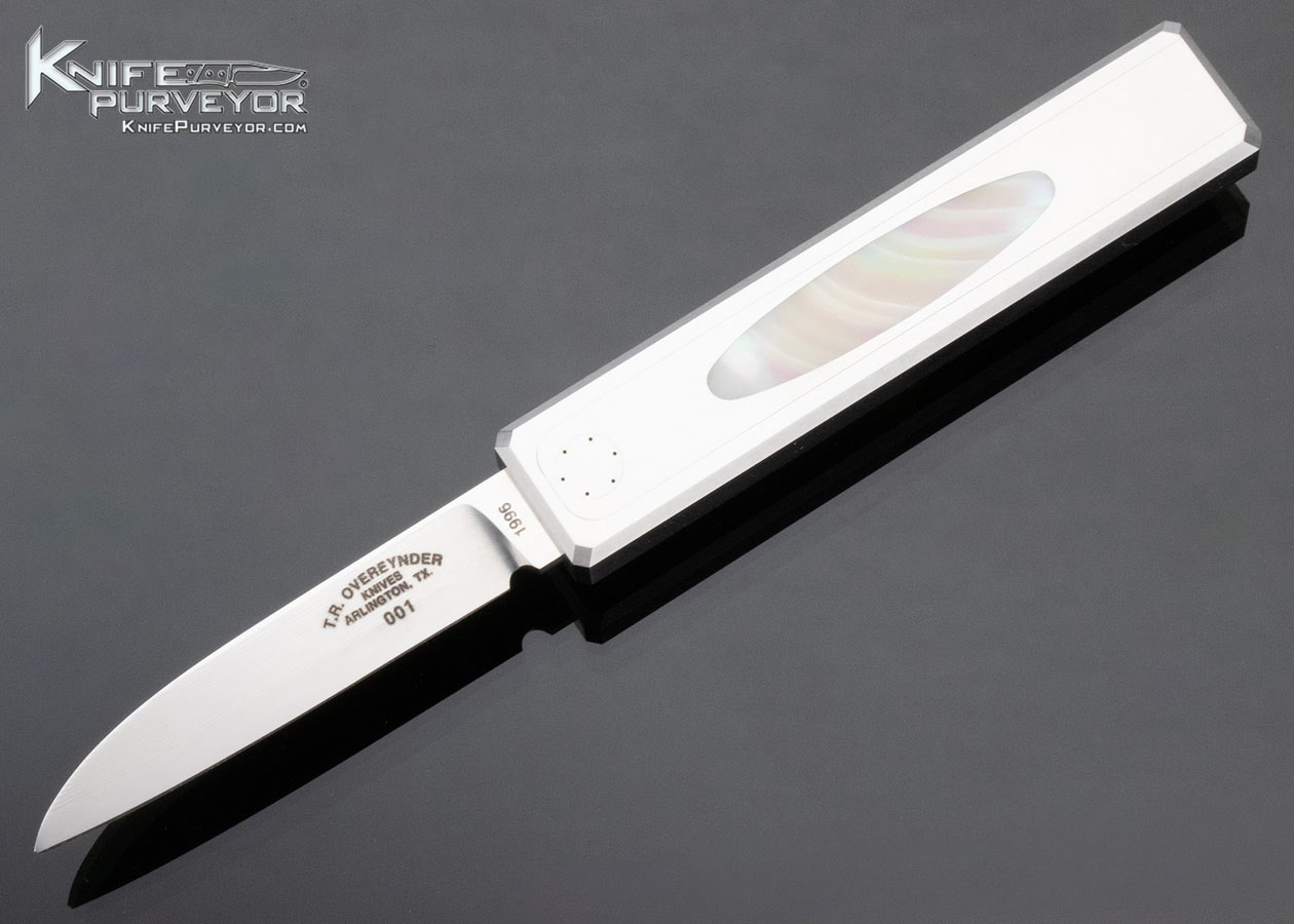 T.R. Overeynder Custom Knife #001 1996 Green Sea Snail Shell Interframe Funny Folder 12853