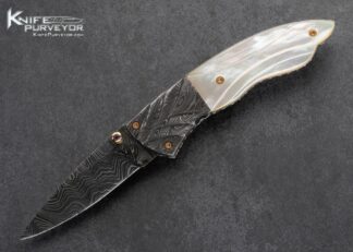 Unknown Maker Custom Knife Damascus and Fluted Mother of Pearl Linerlock 16082