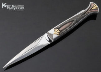 Wolfgang-Loerchner-Custom-Knife-Fluted-Damascus-Black-Lip-Pearl-&-14Kt-Gold-Lockback-Dagger-12208-open12208