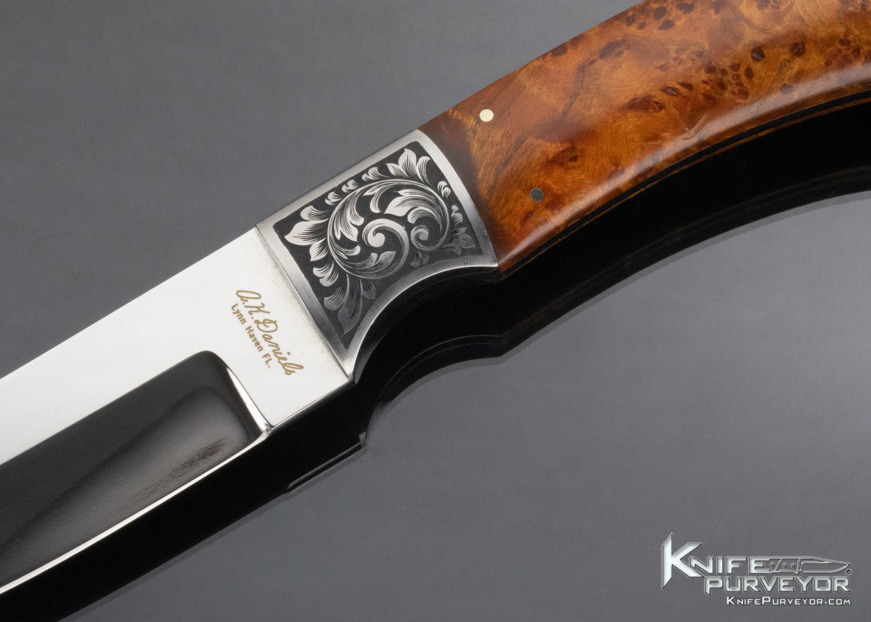 Alex Daniels Custom Knife Birdseye Maple Wood Upswept Skinner Engraved by Harry Limings - Image 2