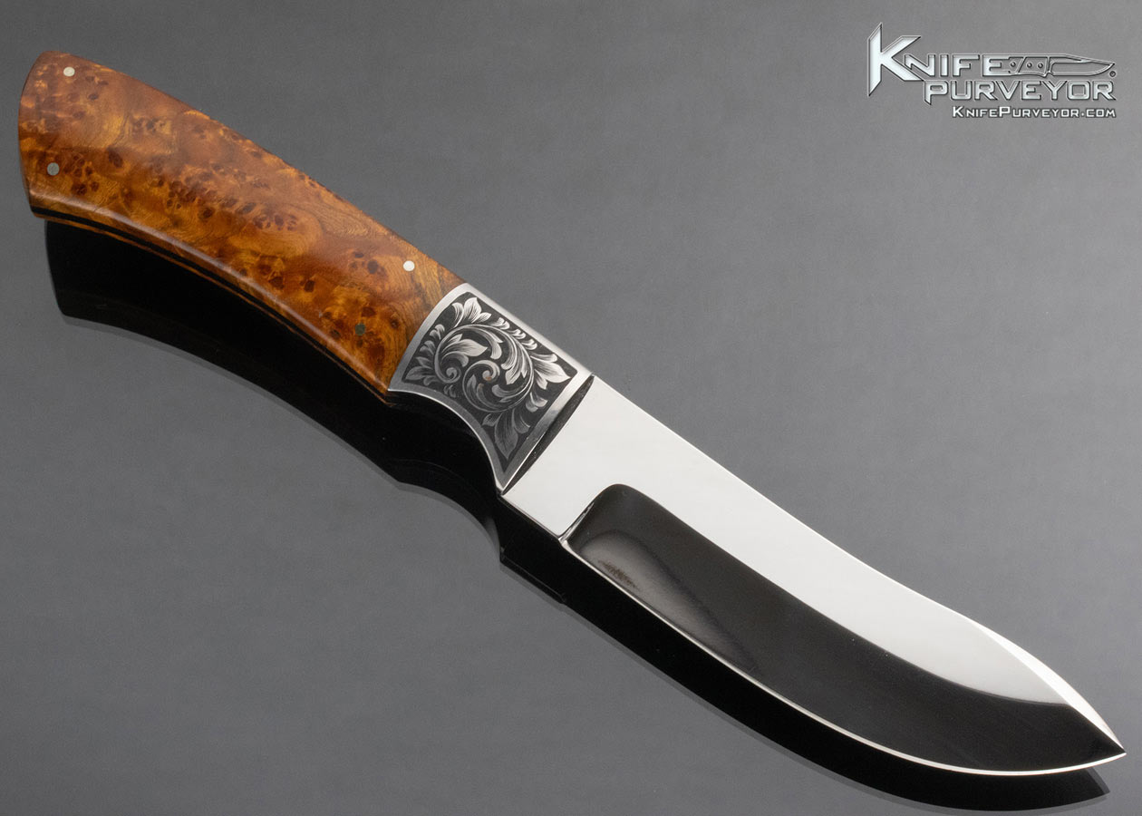 Alex Daniels Custom Knife Birdseye Maple Wood Upswept Skinner Engraved by Harry Limings - Image 3