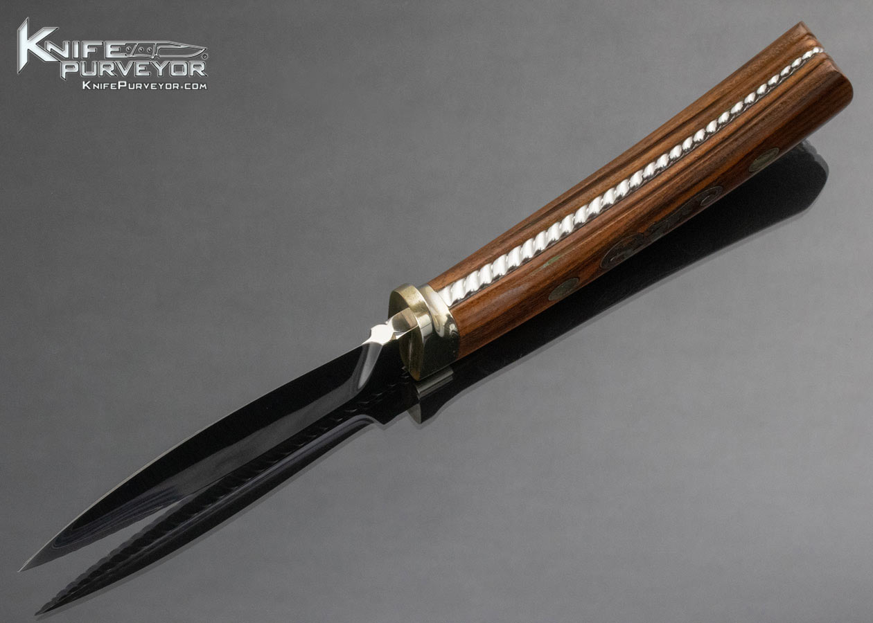 Buster Warenski Custom Knife Wood with Nickel Silver Inlaid Drop Point Hunter 15042