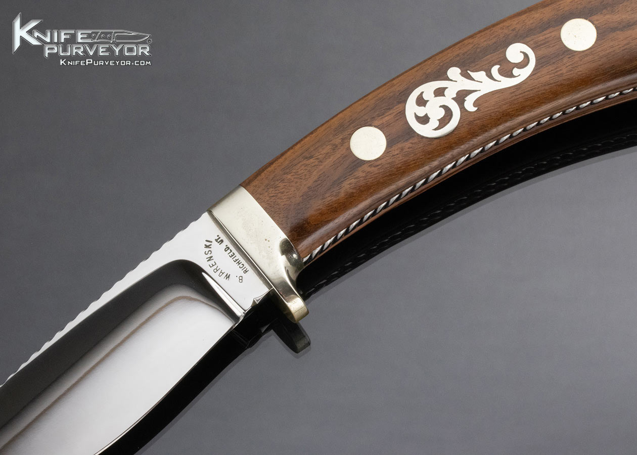 Buster Warenski Custom Knife Wood with Nickel Silver Inlaid Drop Point Hunter - Image 2