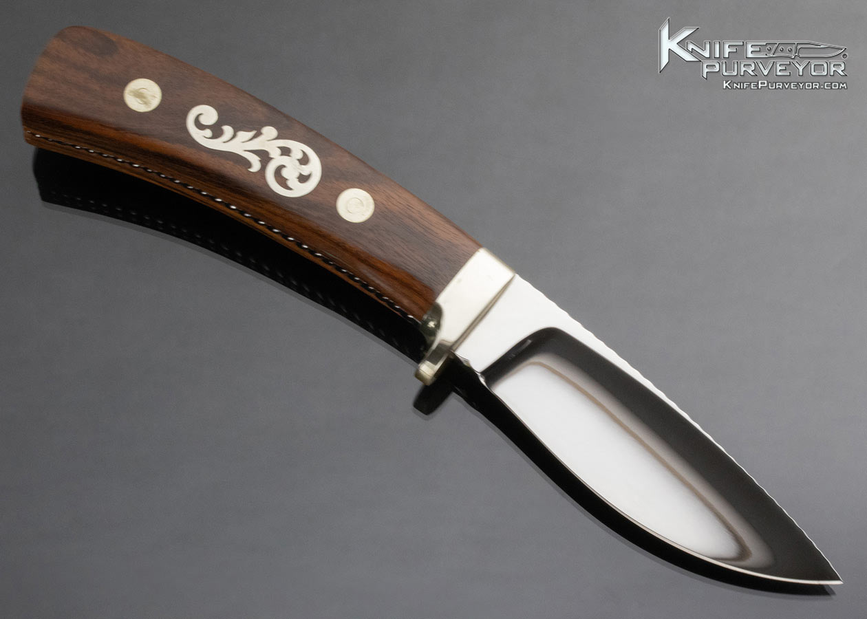 Buster Warenski Custom Knife Wood with Nickel Silver Inlaid Drop Point Hunter - Image 3