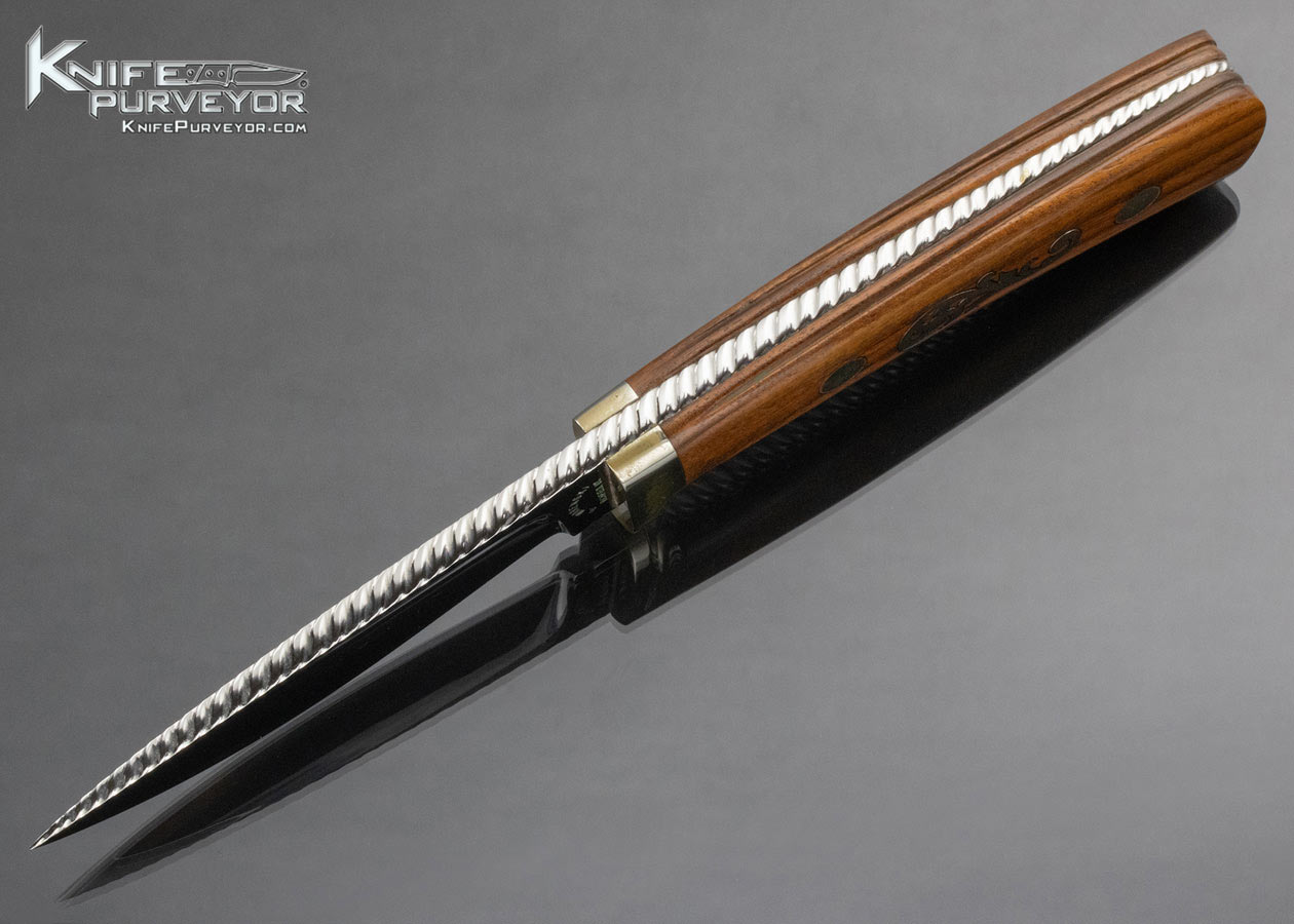 Buster Warenski Custom Knife Wood with Nickel Silver Inlaid Drop Point Hunter - Image 4