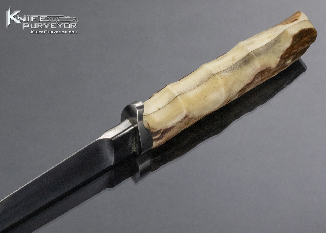 D.E. Henry Custom Knife Finger Grooved Stag Upswept Skinner with Sheath 15020