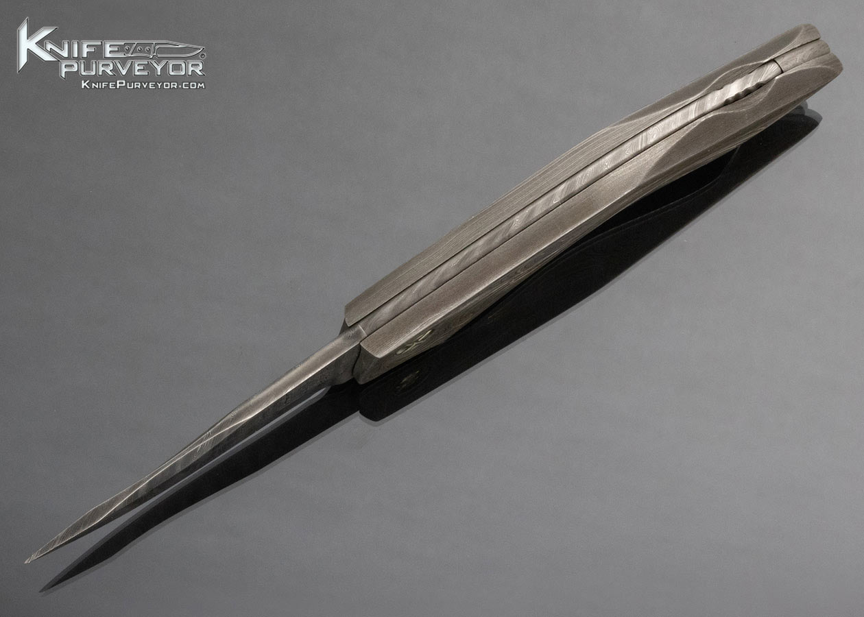 David Broadwell Custom Knife Engraved Damascus Lockback with 24Kt Gold Inlays - Image 5