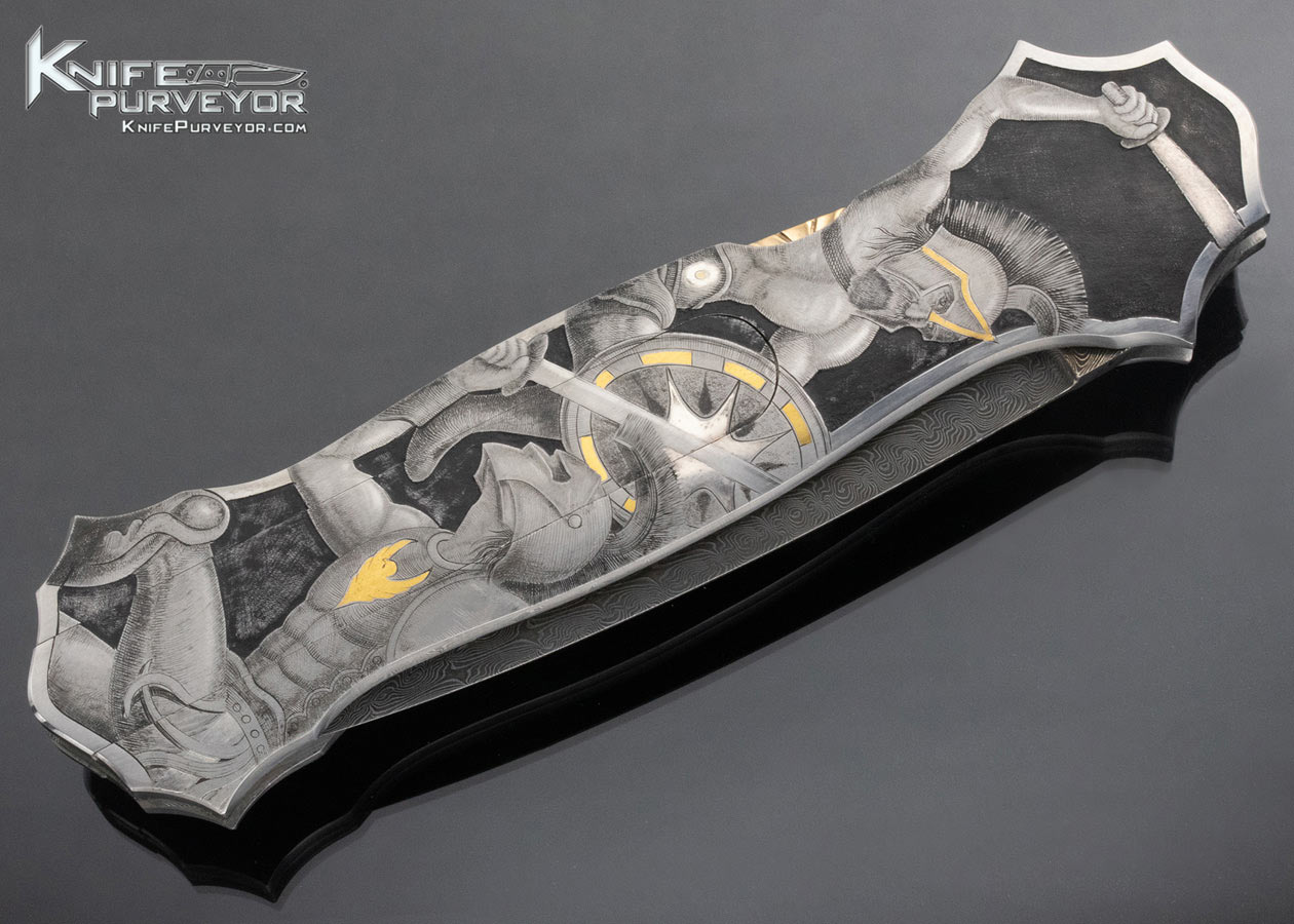 Joe Kious Custom Knife Lee Griffiths Engraved Gladiators Double Pocket Locket Automatic Lockback - Image 3
