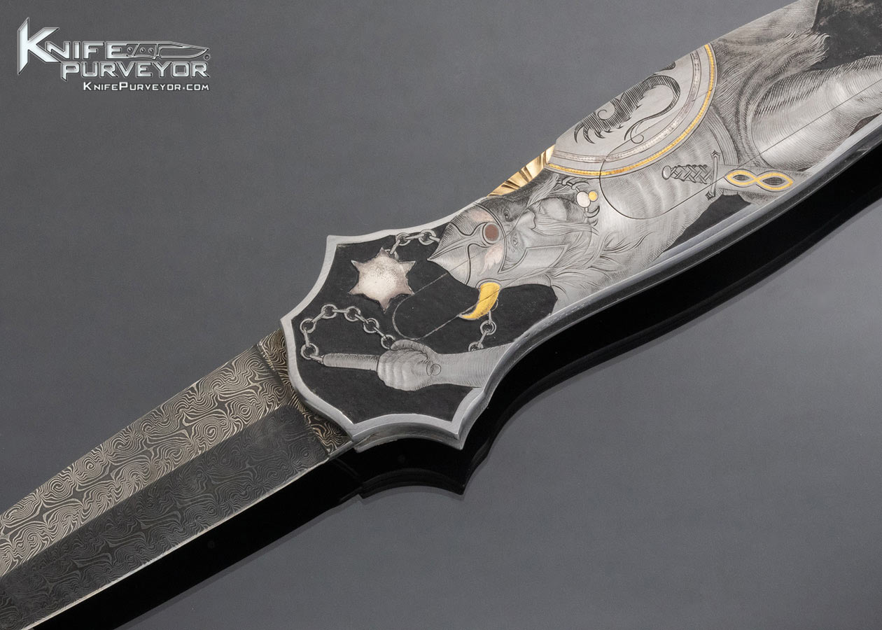 Joe Kious Custom Knife Lee Griffiths Engraved Gladiators Double Pocket Locket Automatic Lockback - Image 2