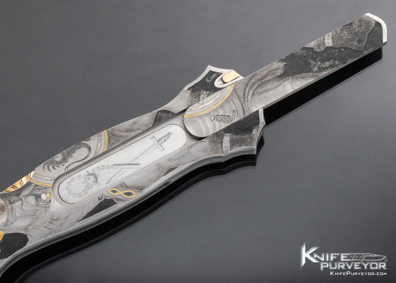 Joe Kious Custom Knife Lee Griffiths Engraved Gladiators Double Pocket Locket Automatic Lockback - Image 5