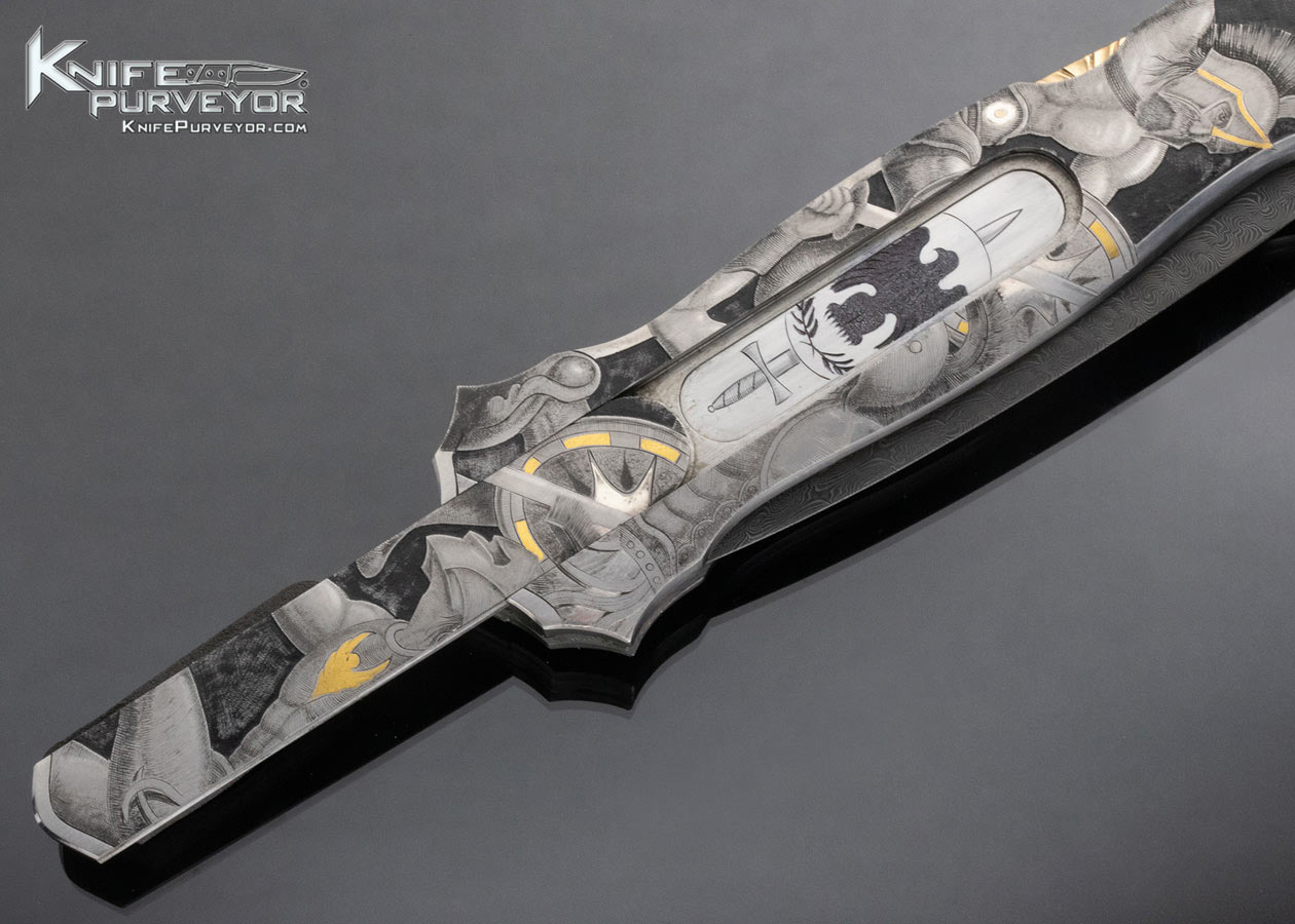 Joe Kious Custom Knife Lee Griffiths Engraved Gladiators Double Pocket Locket Automatic Lockback - Image 6