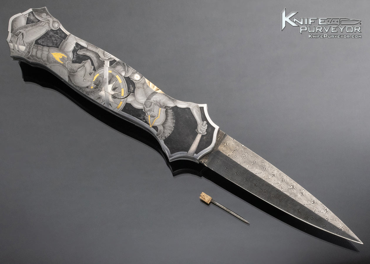 Joe Kious Custom Knife Lee Griffiths Engraved Gladiators Double Pocket Locket Automatic Lockback - Image 4