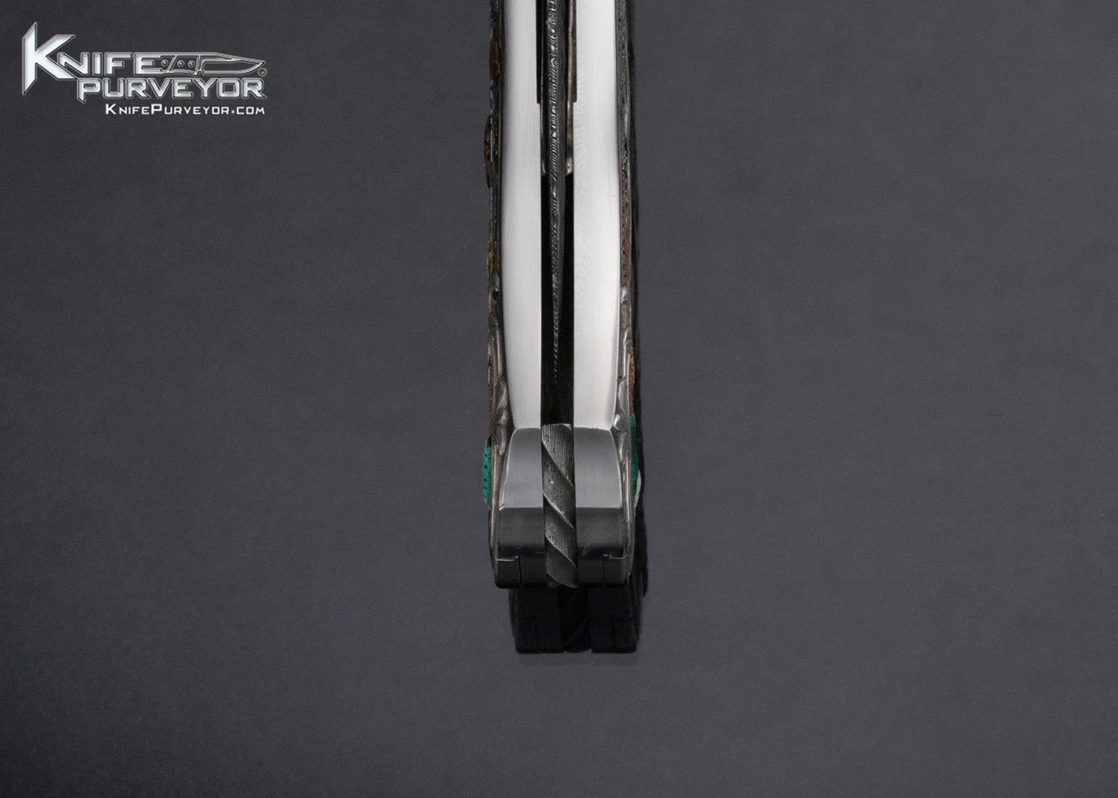 Joe Kious Custom Knife Damascus Double Pocket Locket Automatic "Coral Reef" Engraved by C.J. Cai with 14Kt Gold Plates and Toothpick - Image 9