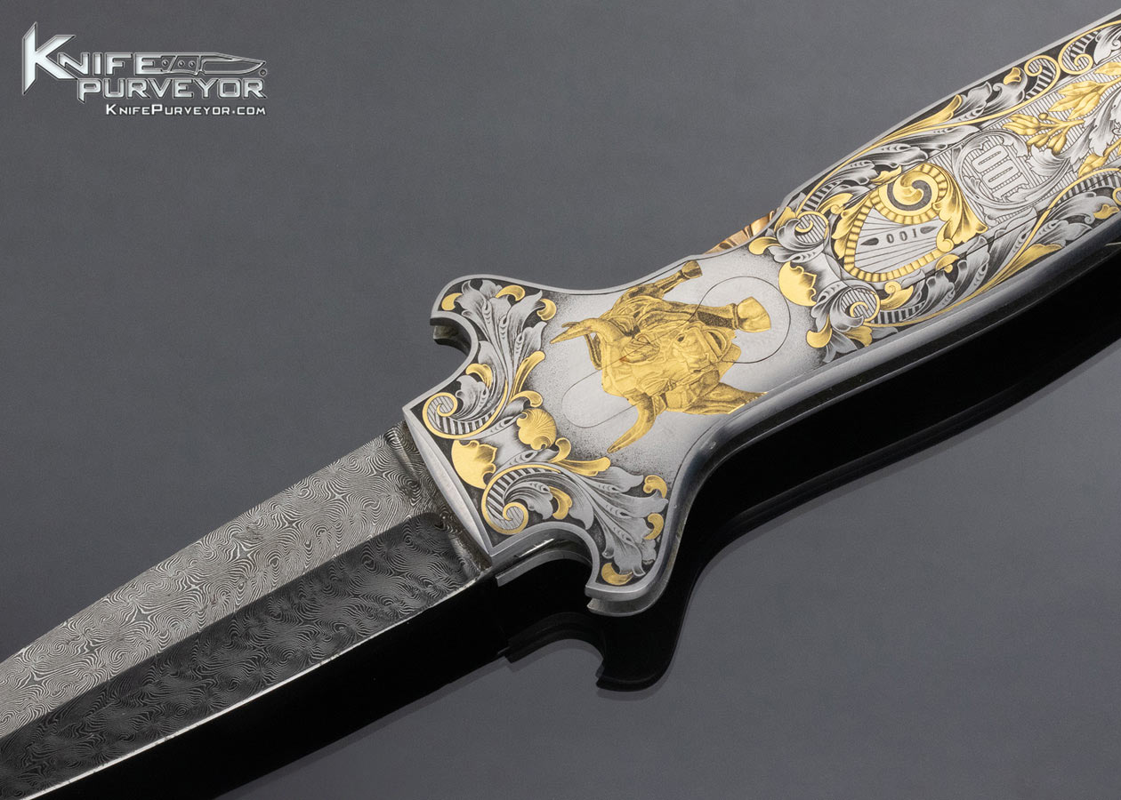 Joe Kious Custom Knife Ray Cover Jr. Engraved Bulls and Bear Double Pocket Locket Automatic Lockback - Image 2