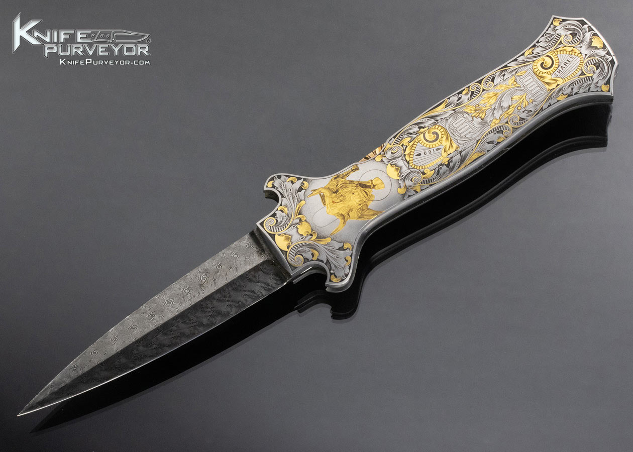 Joe Kious Custom Knife Ray Cover Jr. Engraved Bulls and Bear Double Pocket Locket Automatic Lockback 15009
