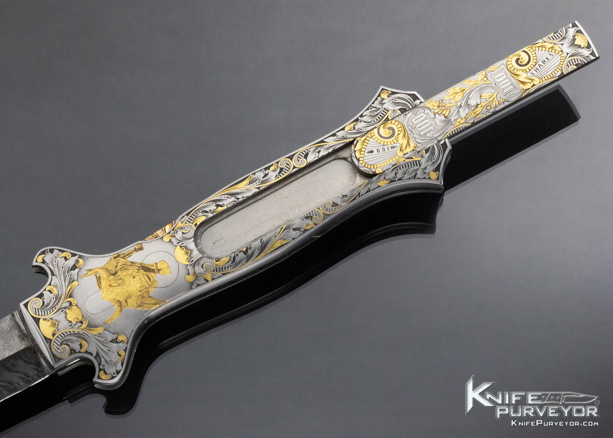 Joe Kious Custom Knife Ray Cover Jr. Engraved Bulls and Bear Double Pocket Locket Automatic Lockback - Image 5