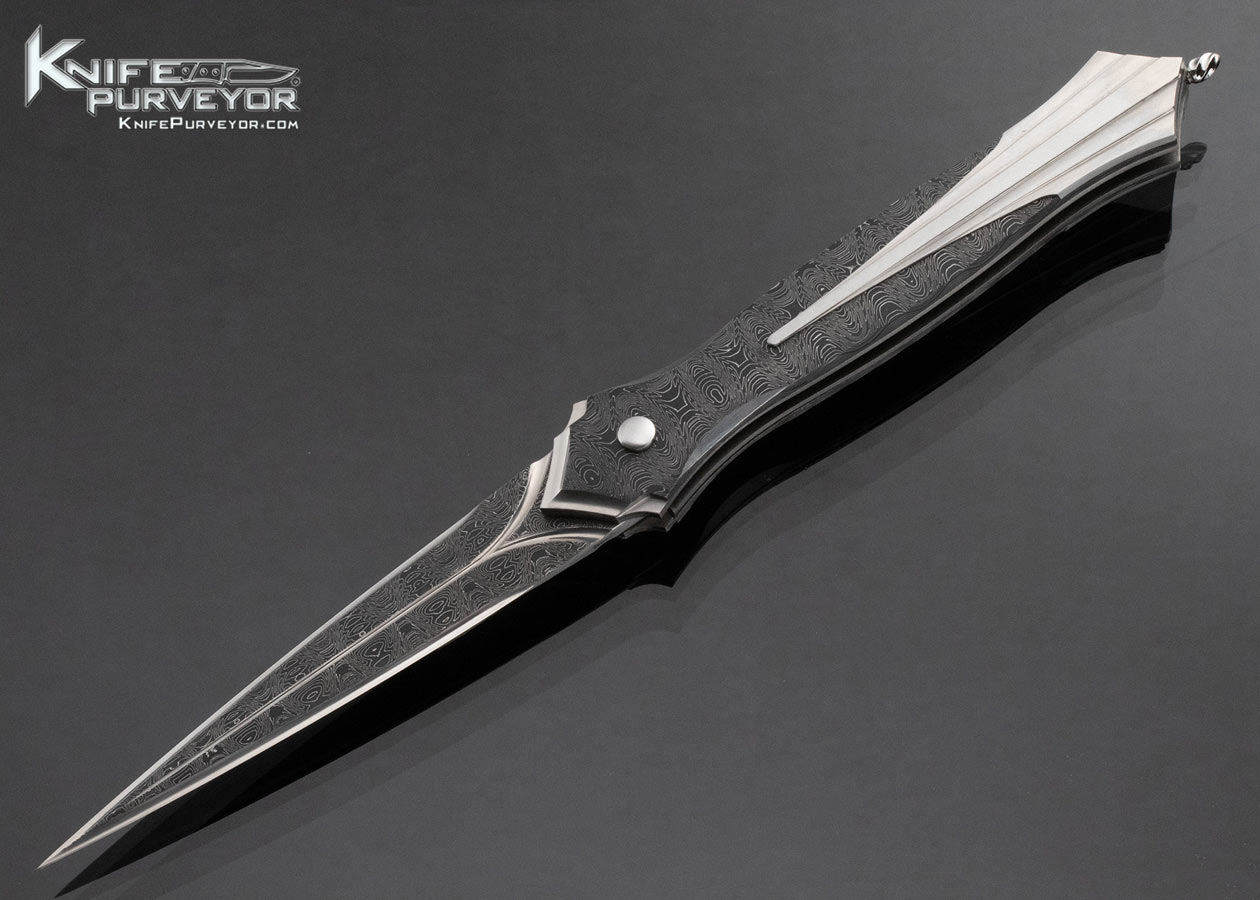 Matthew Lerch Custom Knife Fluted Damascus Credit Card Automatic Linerlock 16281