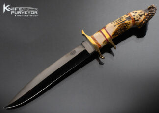 Piero Petronzio Custom Knife Crown Stag Subhilt Fighter with Blued Blade 16050