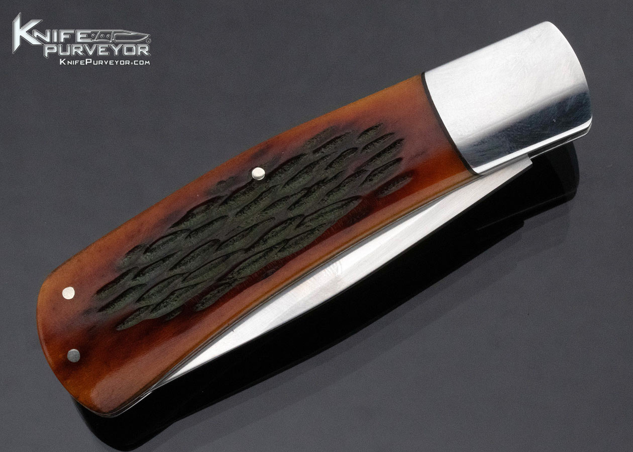 Ray Cover Custom Knife Slip Joint Jigged Amber Bone Stainless Bolsters - Image 4