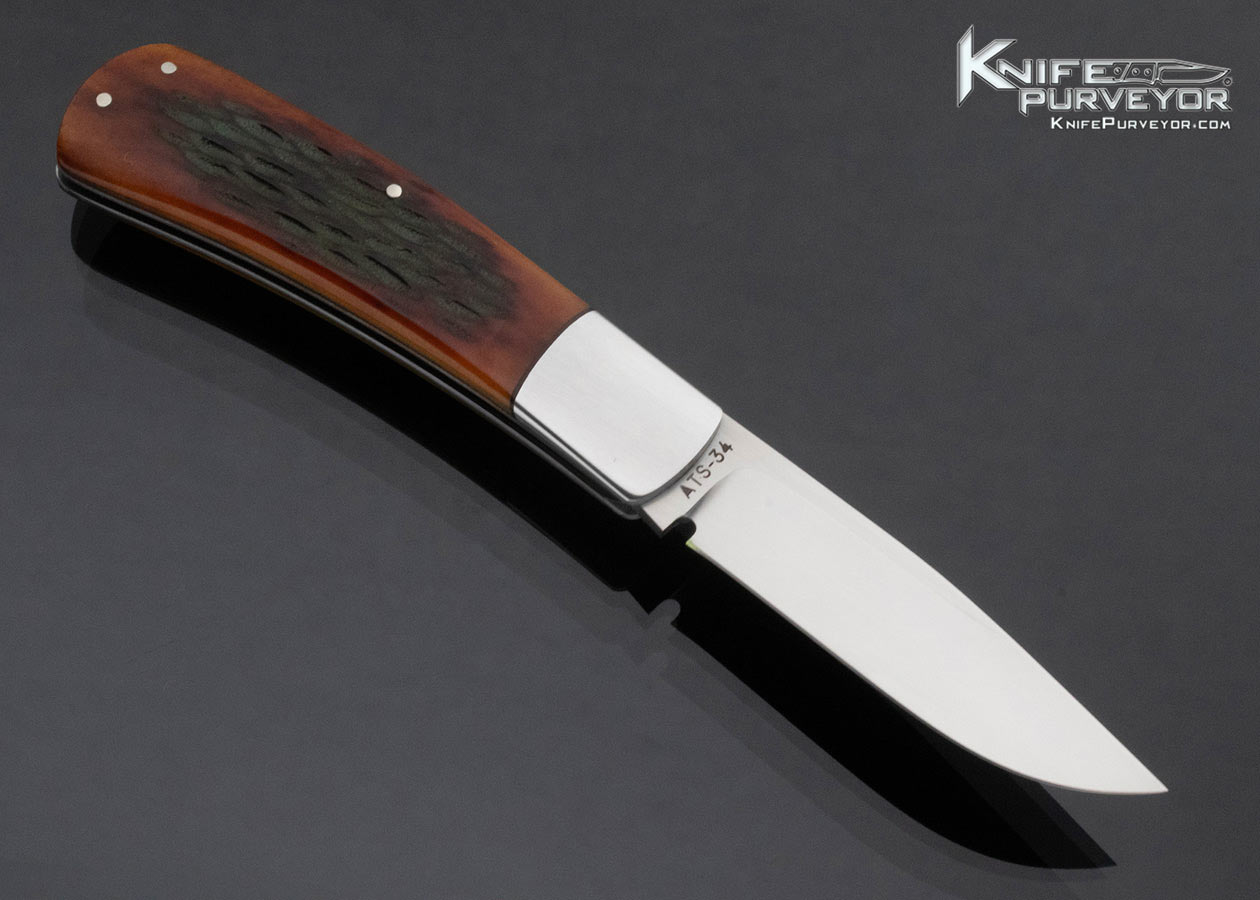 Ray Cover Custom Knife Slip Joint Jigged Amber Bone Stainless Bolsters - Image 3