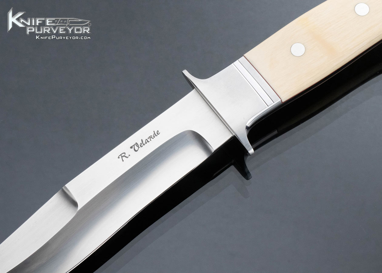 Ricardo Velarde Custom Knife Mammoth Integral Chute Knife with Hand Tooled Leather Sheath - Image 2