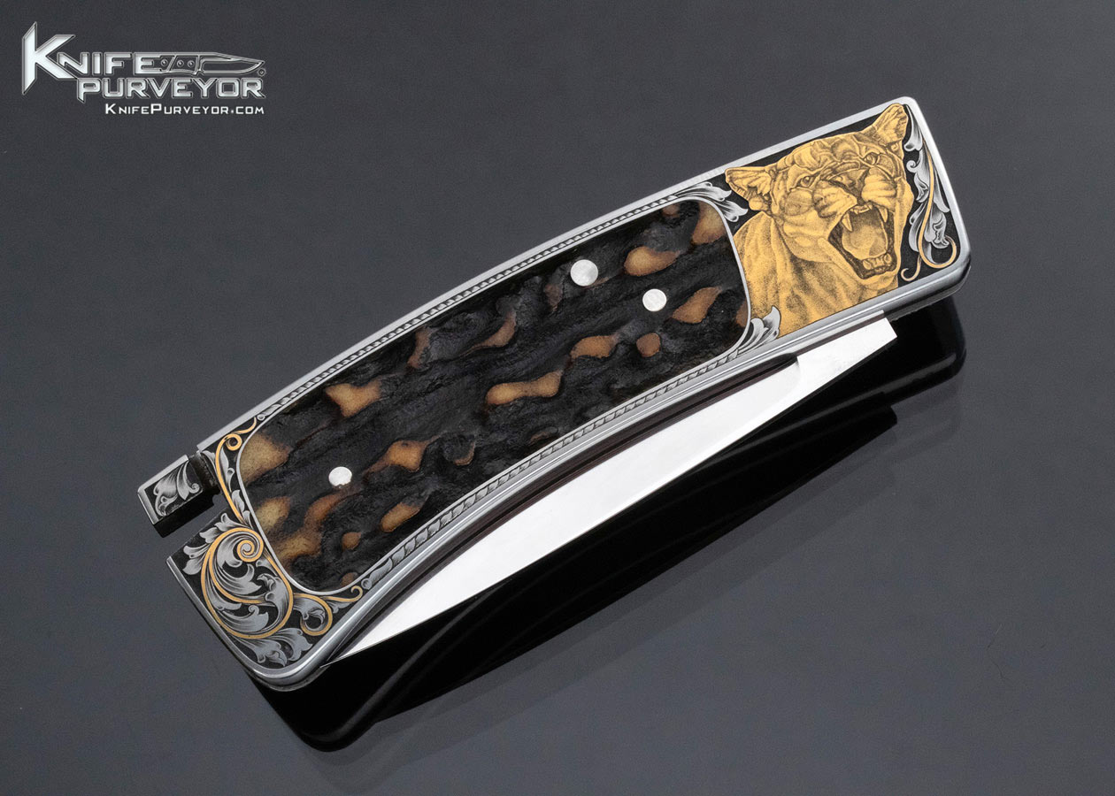 Ron Lake Custom Knife Stag Interframe Tail Lock Engraved by Ray Cover Jr. - Image 5