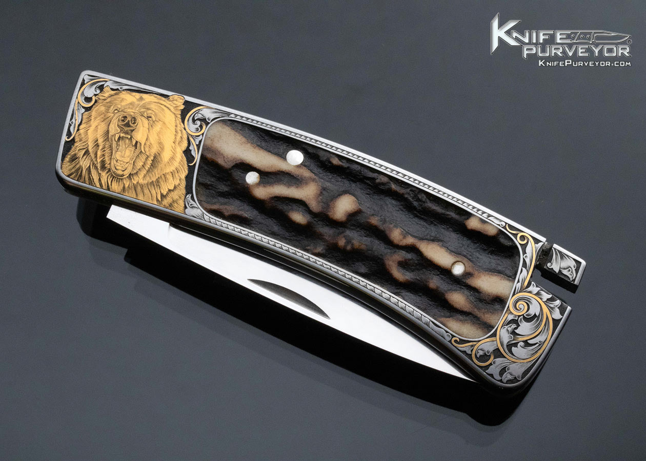 Ron Lake Custom Knife Stag Interframe Tail Lock Engraved by Ray Cover Jr. - Image 4
