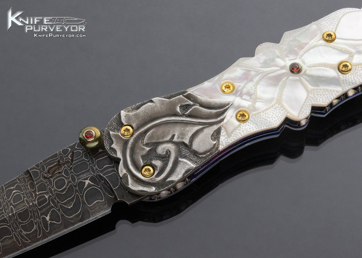 Suchat Jangtanong Custom Knife Fluted Pearl and Damascus Linerlock - Image 2