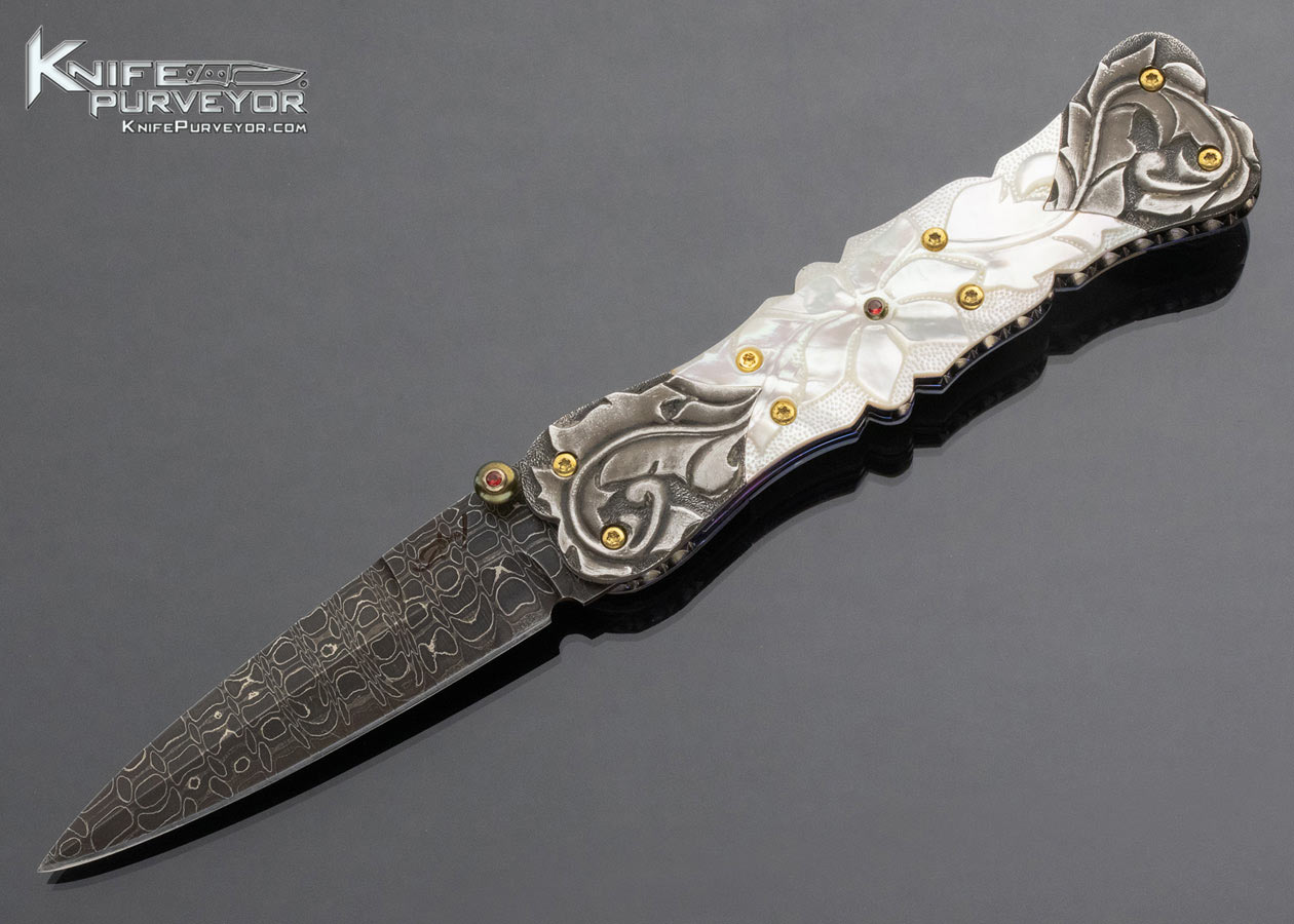 Suchat Jangtanong Custom Knife Fluted Pearl and Damascus Linerlock 15001
