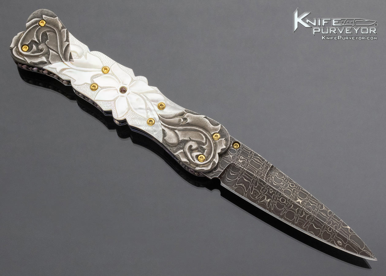 Suchat Jangtanong Custom Knife Fluted Pearl and Damascus Linerlock - Image 4