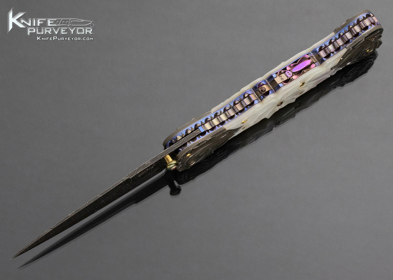 Suchat Jangtanong Custom Knife Fluted Pearl and Damascus Linerlock - Image 5