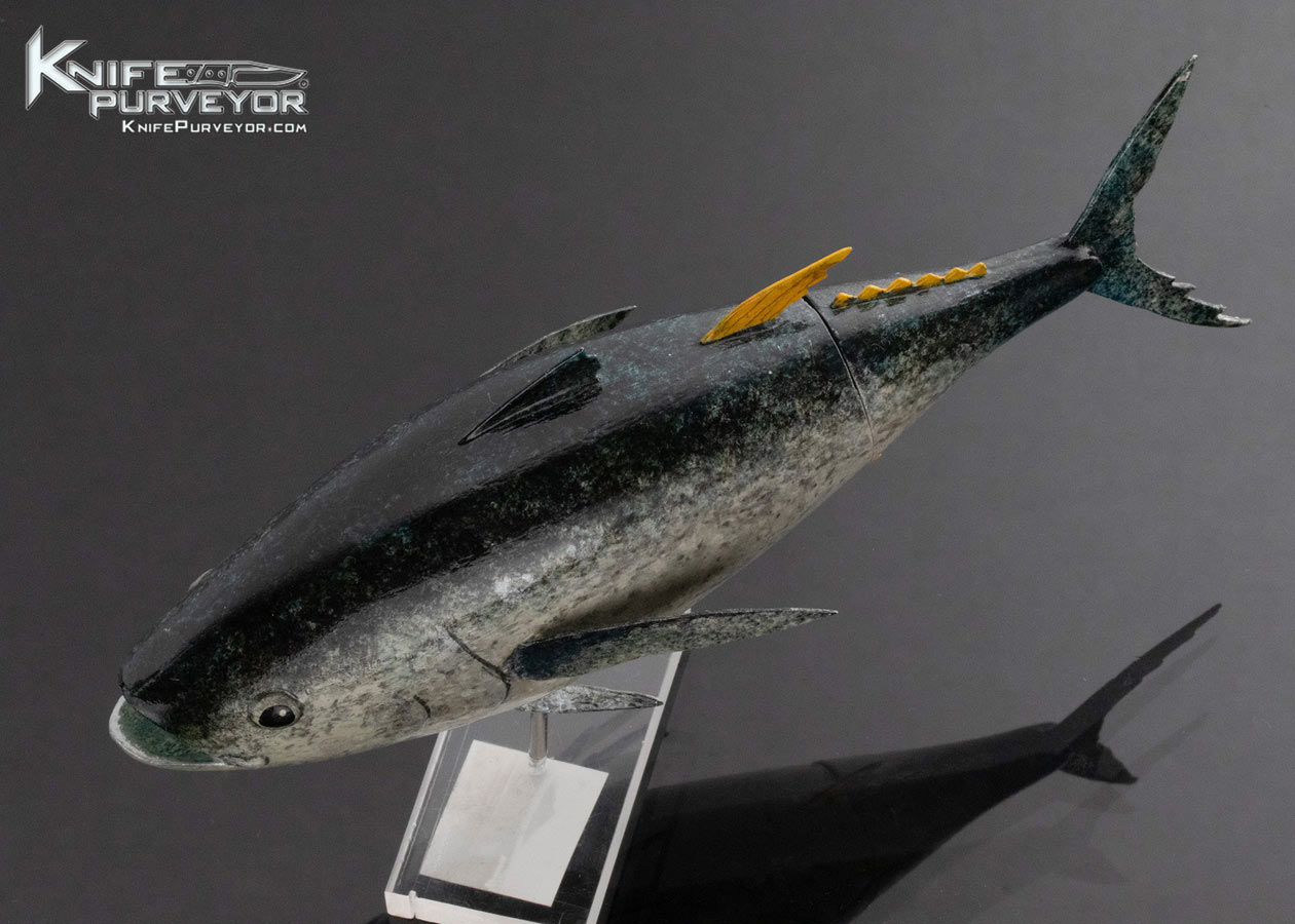 Tsuguo Kurosawa Custom Knife Painted Carved Tuna and Lacquered Wood Handle