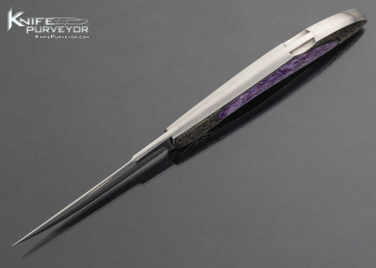 Warren Osborne Custom Knife Christy George Engraved Charoite Inlaid Lockback with 24Kt Gold Inlays - Image 5