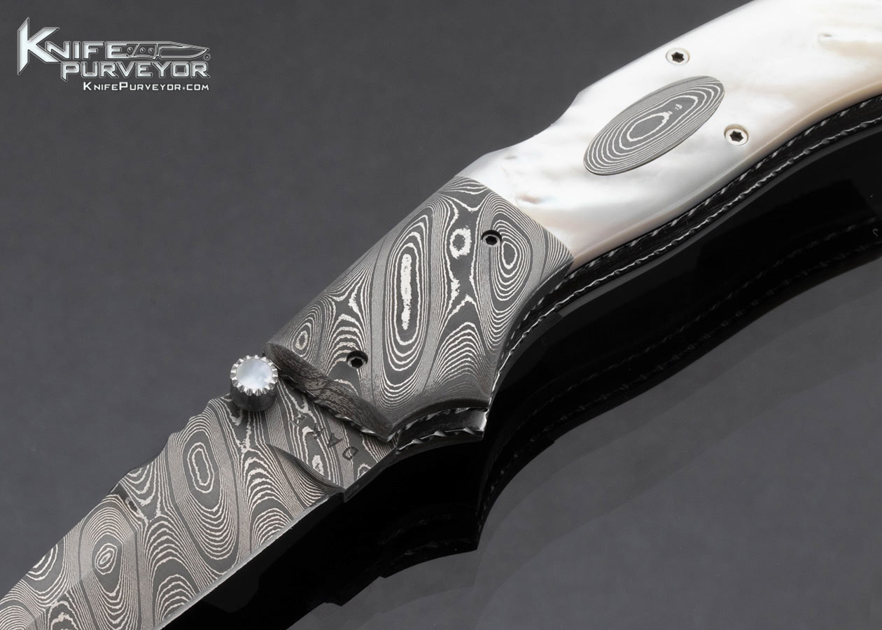 Charlie Dake Custom Knife Damascus and Mother of Pearl Double Action Automatic Lockback - Image 2