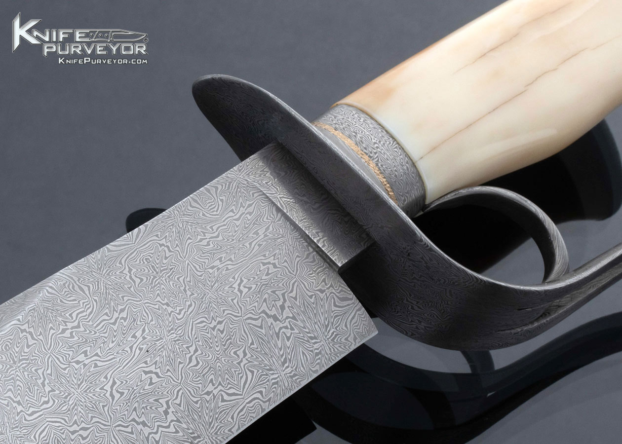 David Lisch Custom Knife Sole Authorship Mosaic Damascus and Fossil Walrus Split Ring Bowie - Image 2